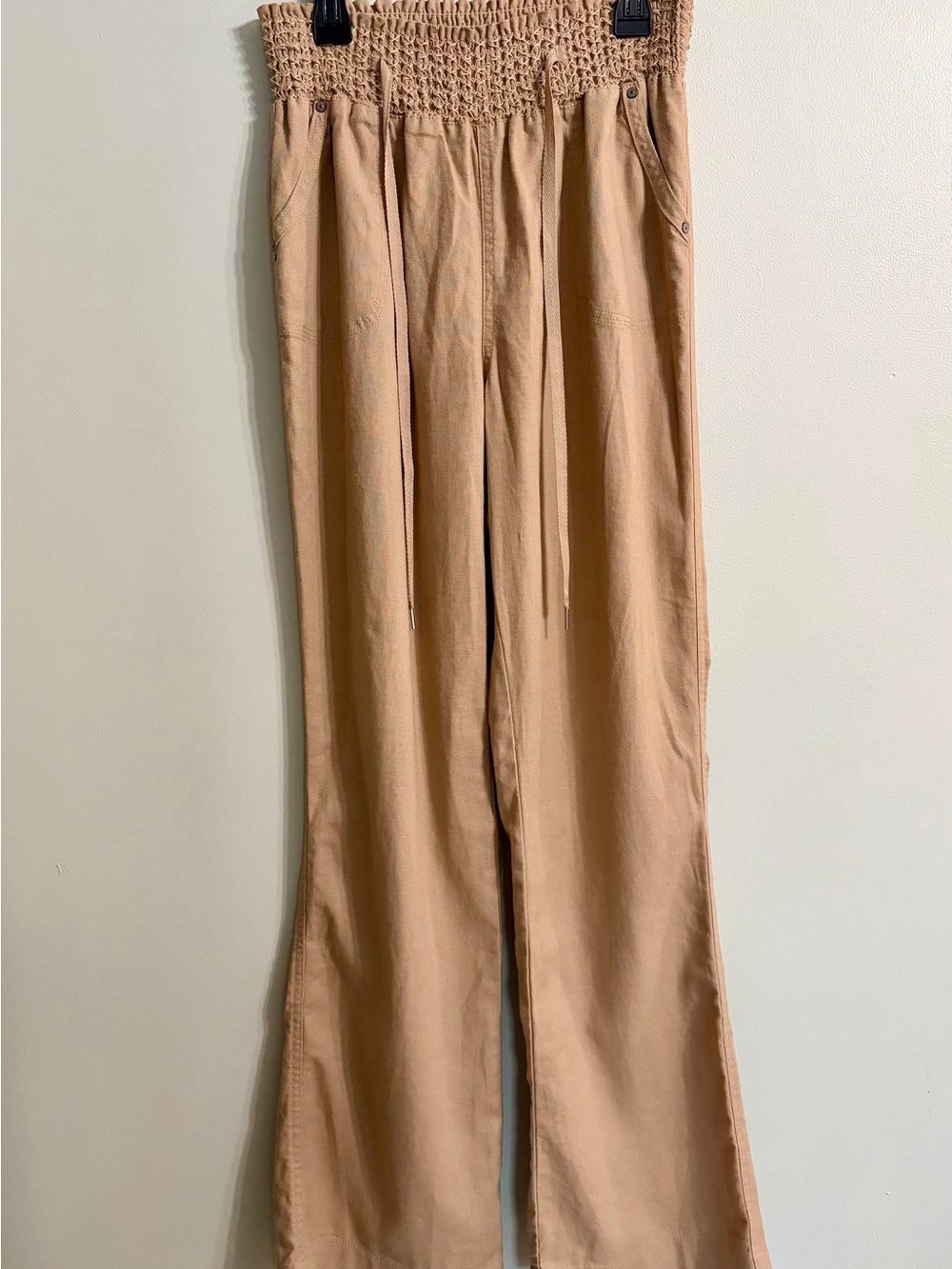 Ci Sono Women's Tan Smocked-Waist Wide-Leg Trousers